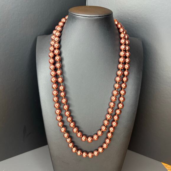 Long Brown Pearl Necklace Brown Pearls 46" - Picture 1 of 4